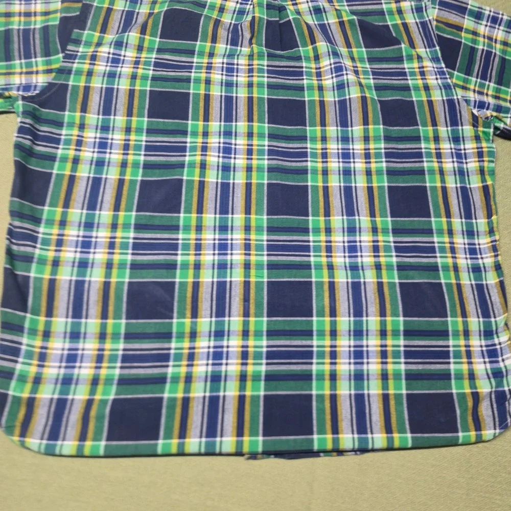 Polo Ralph Lauren Mens Short Sleeve Plaid Button Down Shirt Navy Green Yellow M